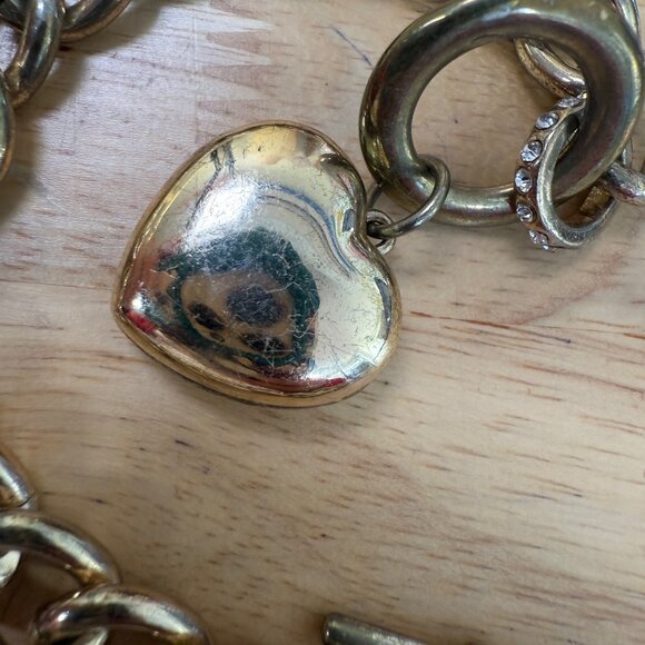 Guess Gold-Tone Chain-Link Toggle Bracelet With Pave Crystal Heart Charm - Picture 11 of 13
